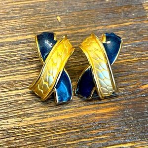 Vintage Gold/ Black Enamel “X” Earrings